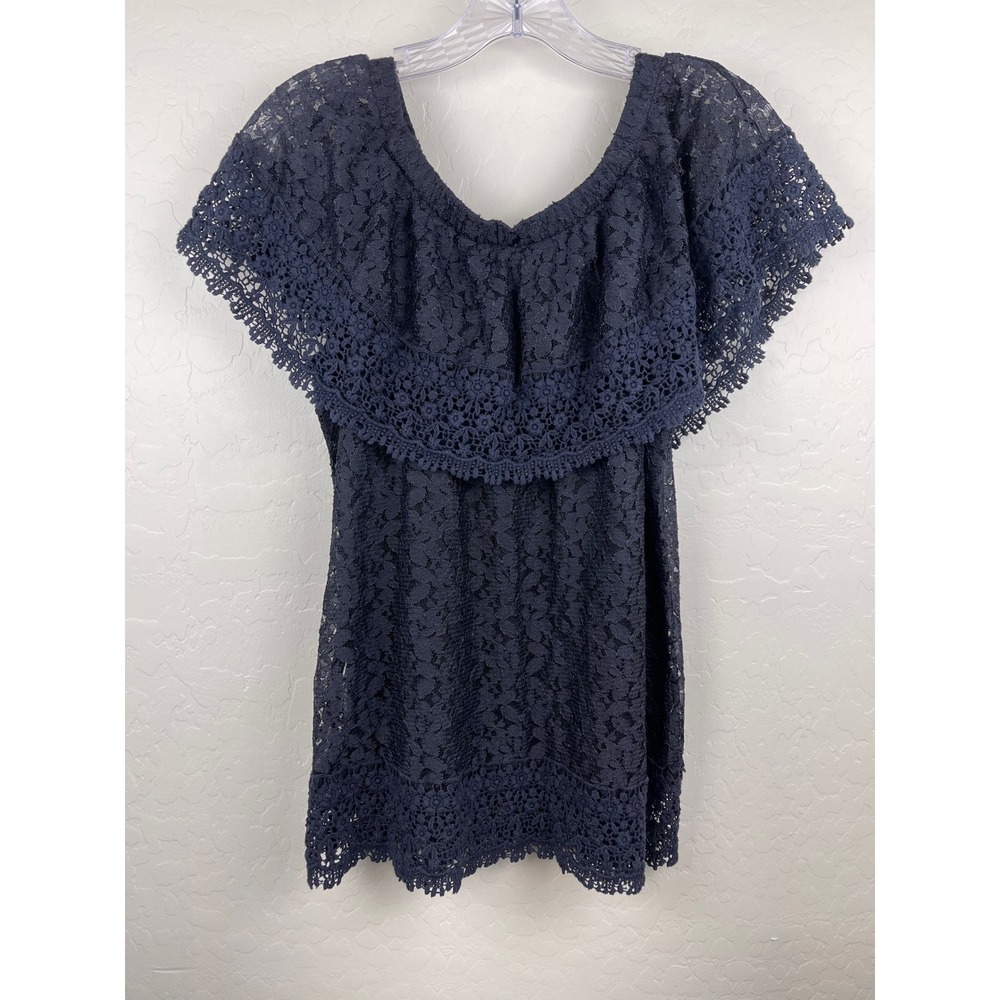 Soft Surroundings Black Floral Lace Off Shoulder Ruffle Top Size M - Picture 2 of 6